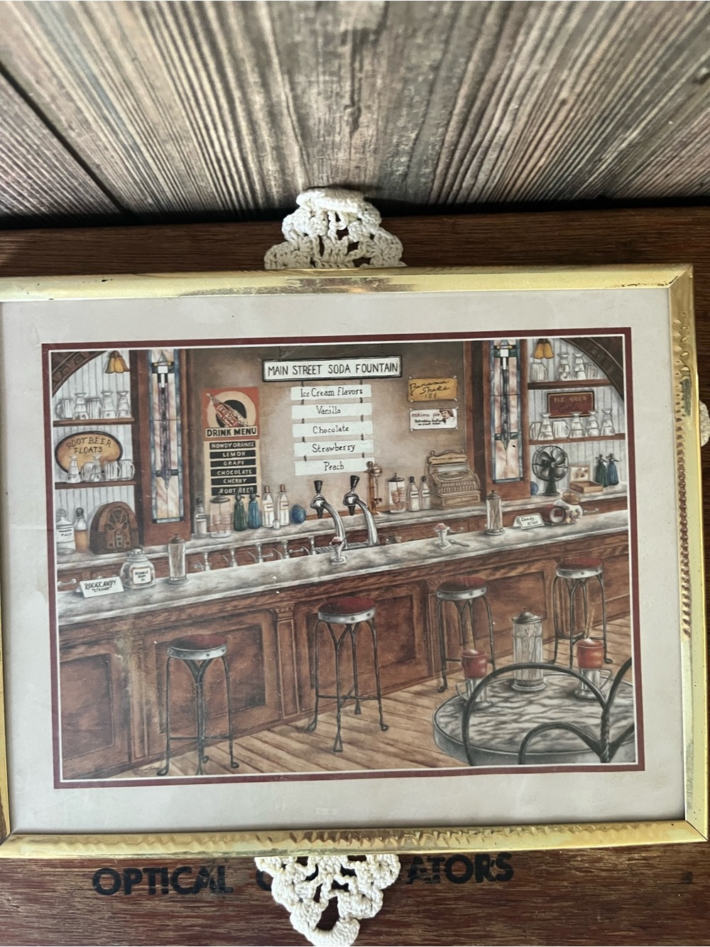 Vintage-Style Main Street Soda Fountain Framed Art Print in Brown and Cream